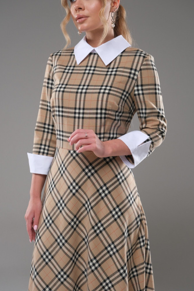 Платье полуприлегающего силуэта с клеш-юбкой и белым воротником Galean Style 942 беж - фото 9