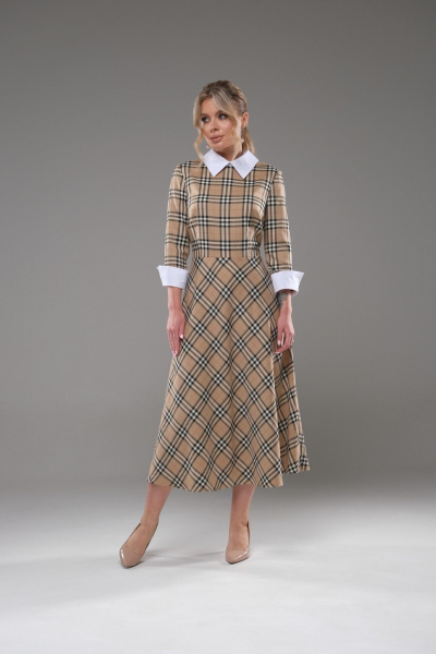 Платье полуприлегающего силуэта с клеш-юбкой и белым воротником Galean Style 942 беж - фото 6