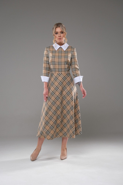 Платье полуприлегающего силуэта с клеш-юбкой и белым воротником Galean Style 942 беж - фото 5