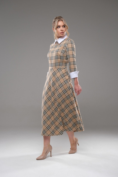 Платье полуприлегающего силуэта с клеш-юбкой и белым воротником Galean Style 942 беж - фото 4