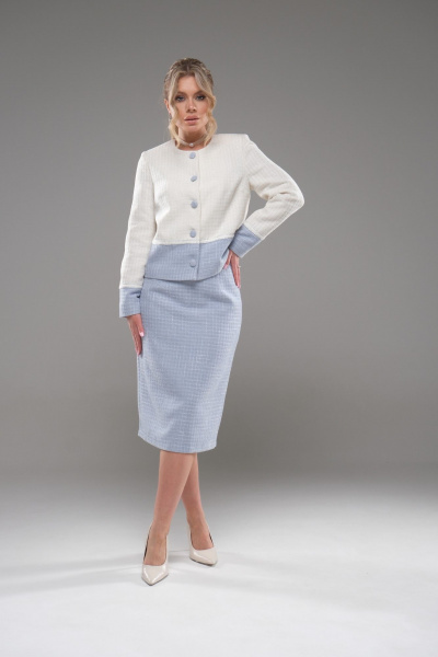 Костюм жакет и юбка из текстиля с вставками другого цвета Galean Style 949 - фото 7