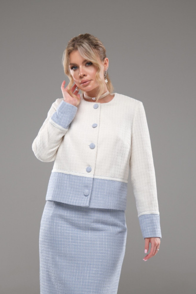 Костюм жакет и юбка из текстиля с вставками другого цвета Galean Style 949 - фото 5