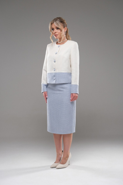 Костюм жакет и юбка из текстиля с вставками другого цвета Galean Style 949 - фото 3