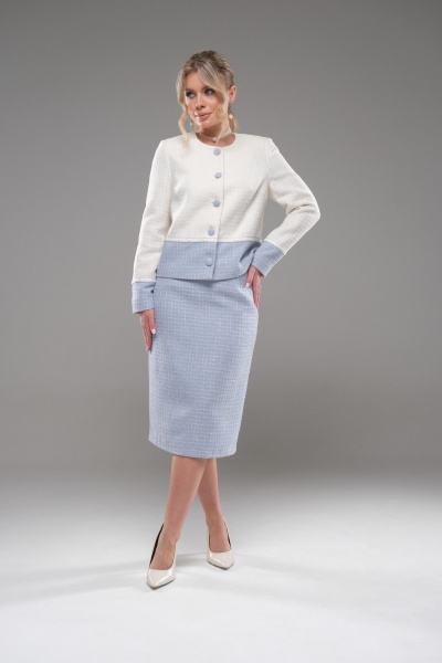Костюм жакет и юбка из текстиля с вставками другого цвета Galean Style 949 - фото 2