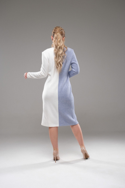 Платье трикотажное зауженное с V-образным вырезом Galean Style 950 белый/голубой - фото 9
