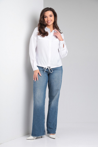 Блуза укороченная свободная с кокетками и поясом из текстиля Modema м.734/2 - фото 7