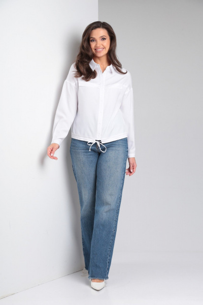 Блуза укороченная свободная с кокетками и поясом из текстиля Modema м.734/2 - фото 4