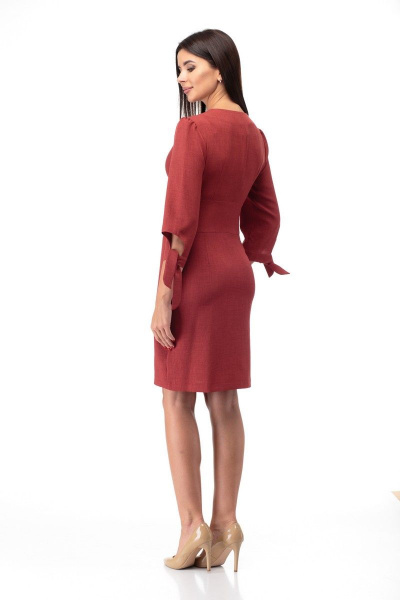 Платье с завышенной талией из текстиля с вниманием к деталям Anelli 885 терракот - фото 7