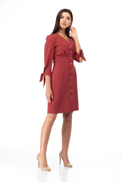 Платье с завышенной талией из текстиля с вниманием к деталям Anelli 885 терракот - фото 2