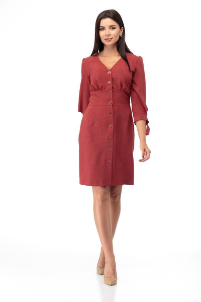 Платье с завышенной талией из текстиля с вниманием к деталям Anelli 885 терракот - фото 6