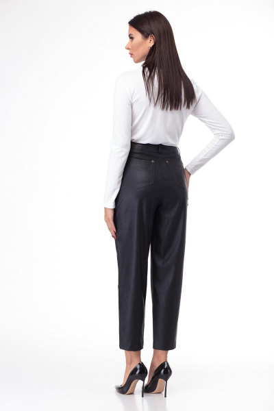 Брюки из экокожи с функциональными карманами и поясом Anelli 903 черный - фото 11