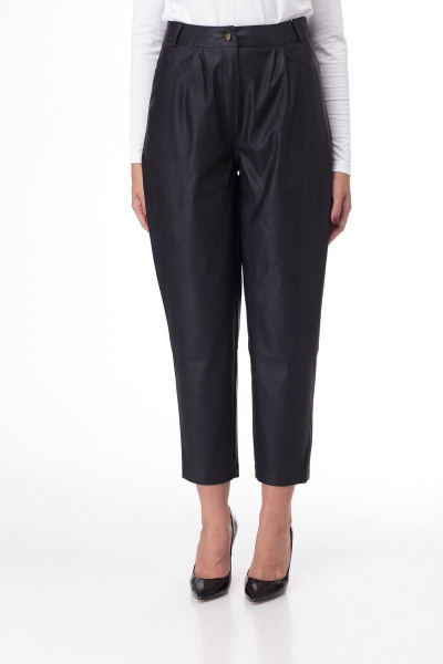 Брюки из экокожи с функциональными карманами и поясом Anelli 903 черный - фото 10