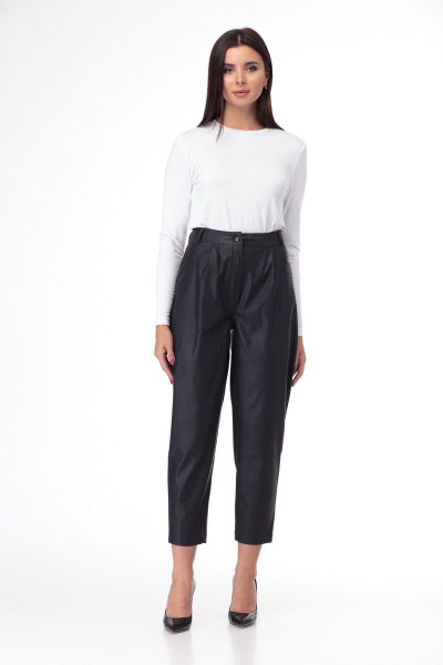 Брюки из экокожи с функциональными карманами и поясом Anelli 903 черный - фото 9