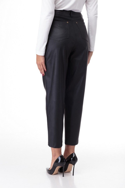 Брюки из экокожи с функциональными карманами и поясом Anelli 903 черный - фото 6