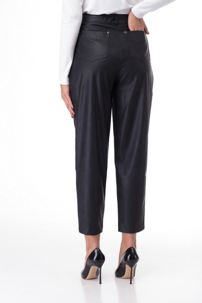 Брюки из экокожи с функциональными карманами и поясом Anelli 903 черный - фото 3