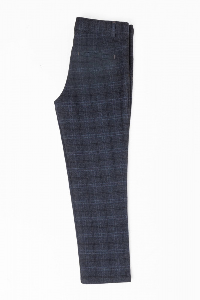Классические брюки из костюмной ткани с стрелками и резинкой Pan-Mod 4081 клетка -т.синяя - фото 5