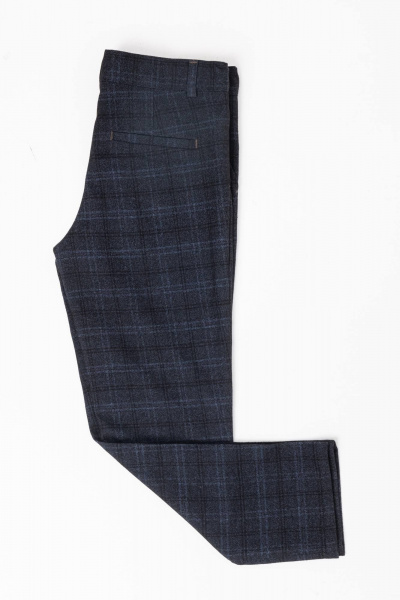 Классические брюки из костюмной ткани с стрелками и резинкой Pan-Mod 4081 клетка -т.синяя - фото 4