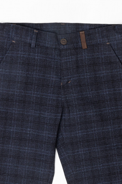 Классические брюки из костюмной ткани с стрелками и резинкой Pan-Mod 4081 клетка -т.синяя - фото 3