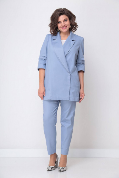 Женский жакет оверсайз с карманами и воротником-лацканом Solomeya Lux 853A голубой_джинс - фото 5