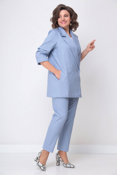Женский жакет оверсайз с карманами и воротником-лацканом Solomeya Lux 853A голубой_джинс - фото 3