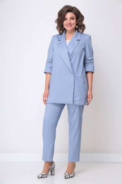 Женский жакет оверсайз с карманами и воротником-лацканом Solomeya Lux 853A голубой_джинс - фото 2