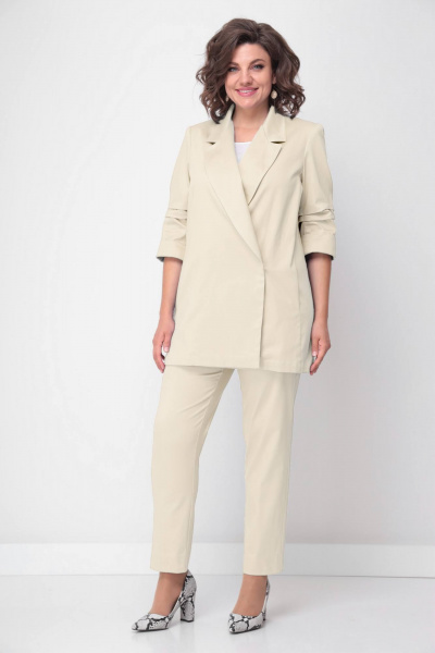 Розовый жакет оверсайз с карманами и воротником-лацканом Solomeya Lux 853A кремовый - фото 2