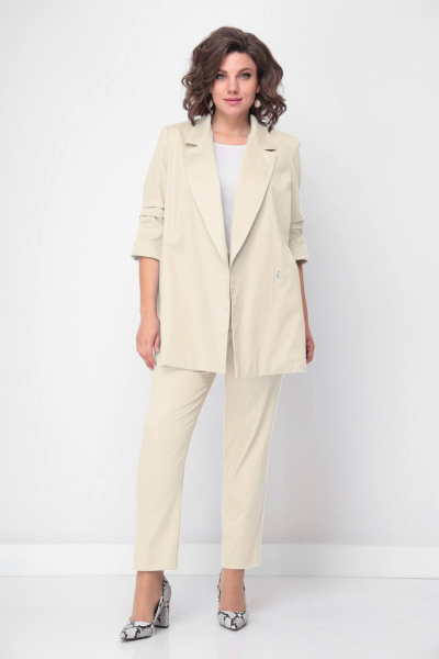 Розовый жакет оверсайз с карманами и воротником-лацканом Solomeya Lux 853A кремовый - фото 1
