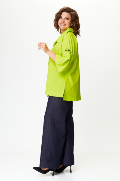 Бохо-блуза из хлопка с асимметричным вырезом и карманом Michel chic 785 салатовый - фото 4