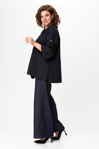 Летняя хлопковая блуза с декоративным галстуком и асимметрией Michel chic 785 черный - фото 4