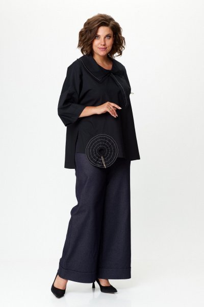 Летняя хлопковая блуза с декоративным галстуком и асимметрией Michel chic 785 черный - фото 3