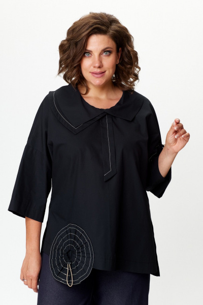 Летняя хлопковая блуза с декоративным галстуком и асимметрией Michel chic 785 черный - фото 2