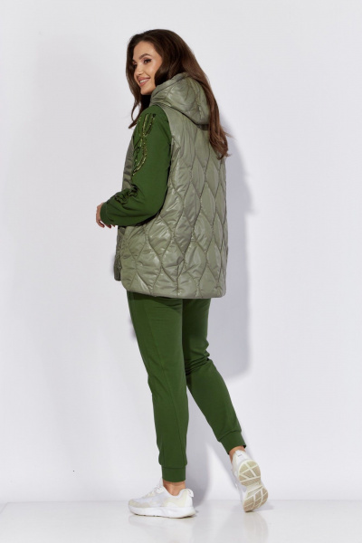 Демисезонный комплект брюк, жилета и свитшота из трикотажа TAiER 1221-1 изумруд - фото 7