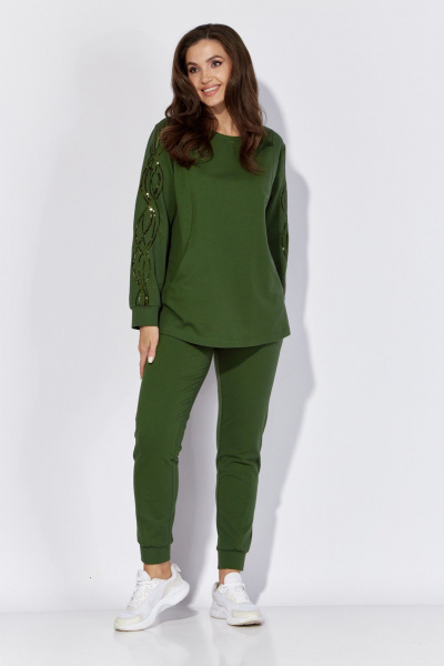 Демисезонный комплект брюк, жилета и свитшота из трикотажа TAiER 1221-1 изумруд - фото 6