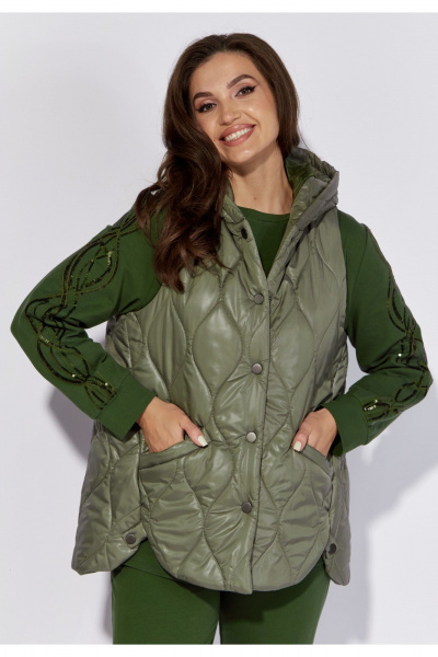 Демисезонный комплект брюк, жилета и свитшота из трикотажа TAiER 1221-1 изумруд - фото 5