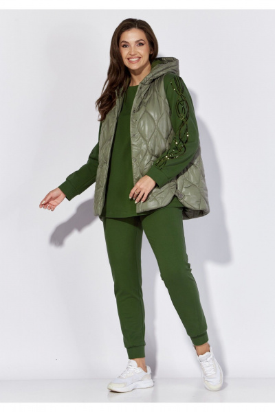 Демисезонный комплект брюк, жилета и свитшота из трикотажа TAiER 1221-1 изумруд - фото 3