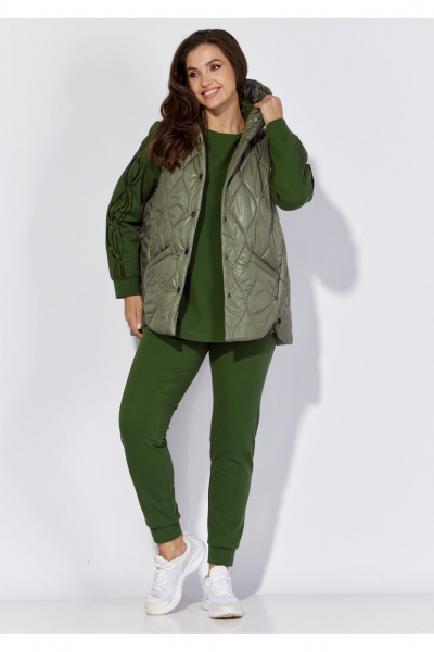 Демисезонный комплект брюк, жилета и свитшота из трикотажа TAiER 1221-1 изумруд - фото 2