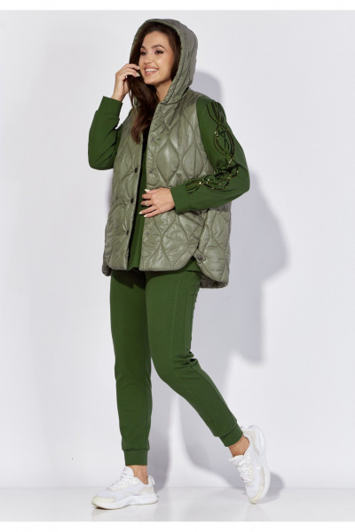 Демисезонный комплект брюк, жилета и свитшота из трикотажа TAiER 1221-1 изумруд - фото 1