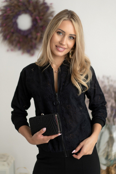 Круглогодичная черная блуза свободного силуэта из хлопка Nika.PL 0301204 - фото 2