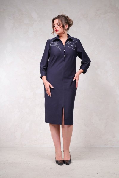 Демисезонное синее платье с вышивкой и разрезом Avanti 1657 - фото 3