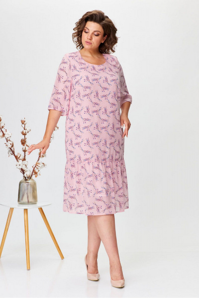 Платье летнее из шифона с сборками и средним швом Fortuna ШЖ 669 розовый_лаванда - фото 1