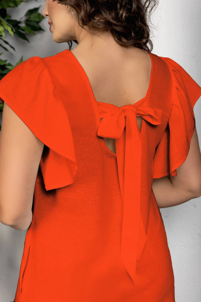 Летнее миди платье из эко льна с V-образным вырезом и карманами Gold Style 2652 оранжевый - фото 9