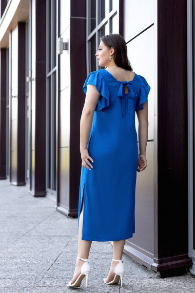 Платье бохо из льна, с карманами и разрезом по боку Gold Style 2652 электрик - фото 6