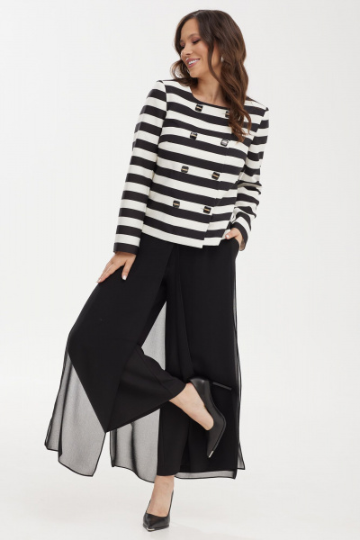 Костюм 2-ка из текстиля: жакет полуприталенного и брюки-кюлоты Магия моды 2444 черный-белый - фото 6