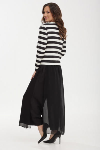 Костюм 2-ка из текстиля: жакет полуприталенного и брюки-кюлоты Магия моды 2444 черный-белый - фото 2