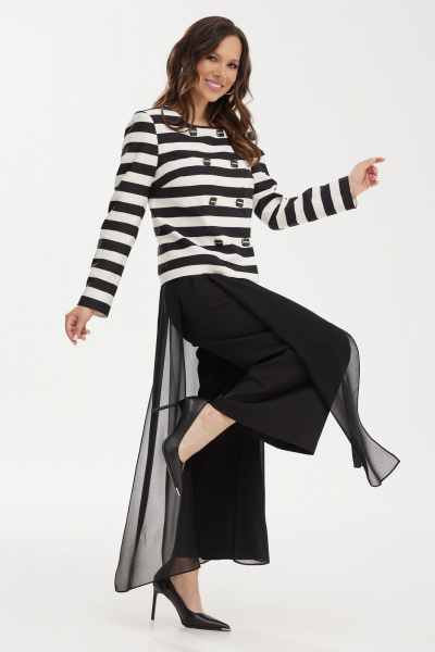 Костюм 2-ка из текстиля: жакет полуприталенного и брюки-кюлоты Магия моды 2444 черный-белый - фото 4