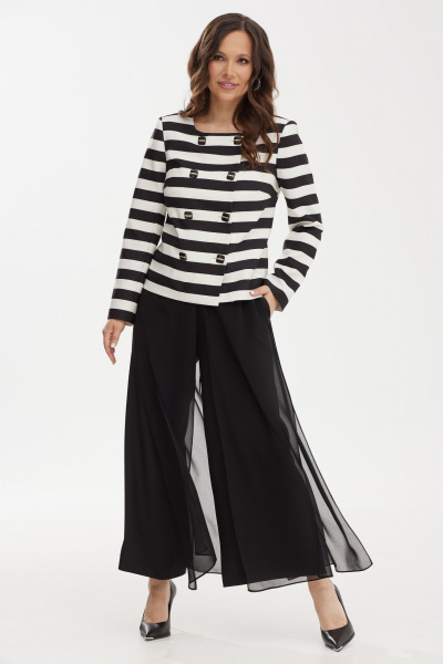 Костюм 2-ка из текстиля: жакет полуприталенного и брюки-кюлоты Магия моды 2444 черный-белый - фото 1