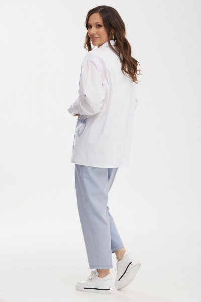 Комплект блузы рубашечного кроя и классических брюки из текстиля Магия моды 2457 голубой - фото 2