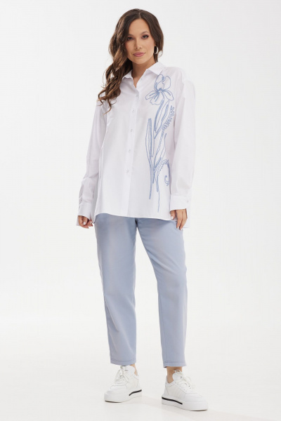 Комплект блузы рубашечного кроя и классических брюки из текстиля Магия моды 2457 голубой - фото 1