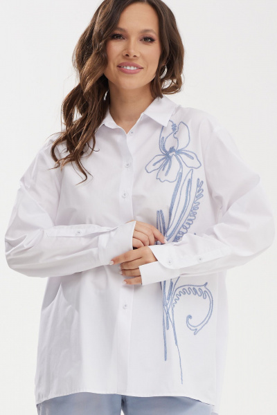 Комплект блузы рубашечного кроя и классических брюки из текстиля Магия моды 2457 голубой - фото 3