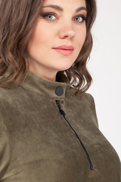 Платье вельветовое с воротником-стойкой и молнией Anna Majewska 1415 болотно-оливковый - фото 5